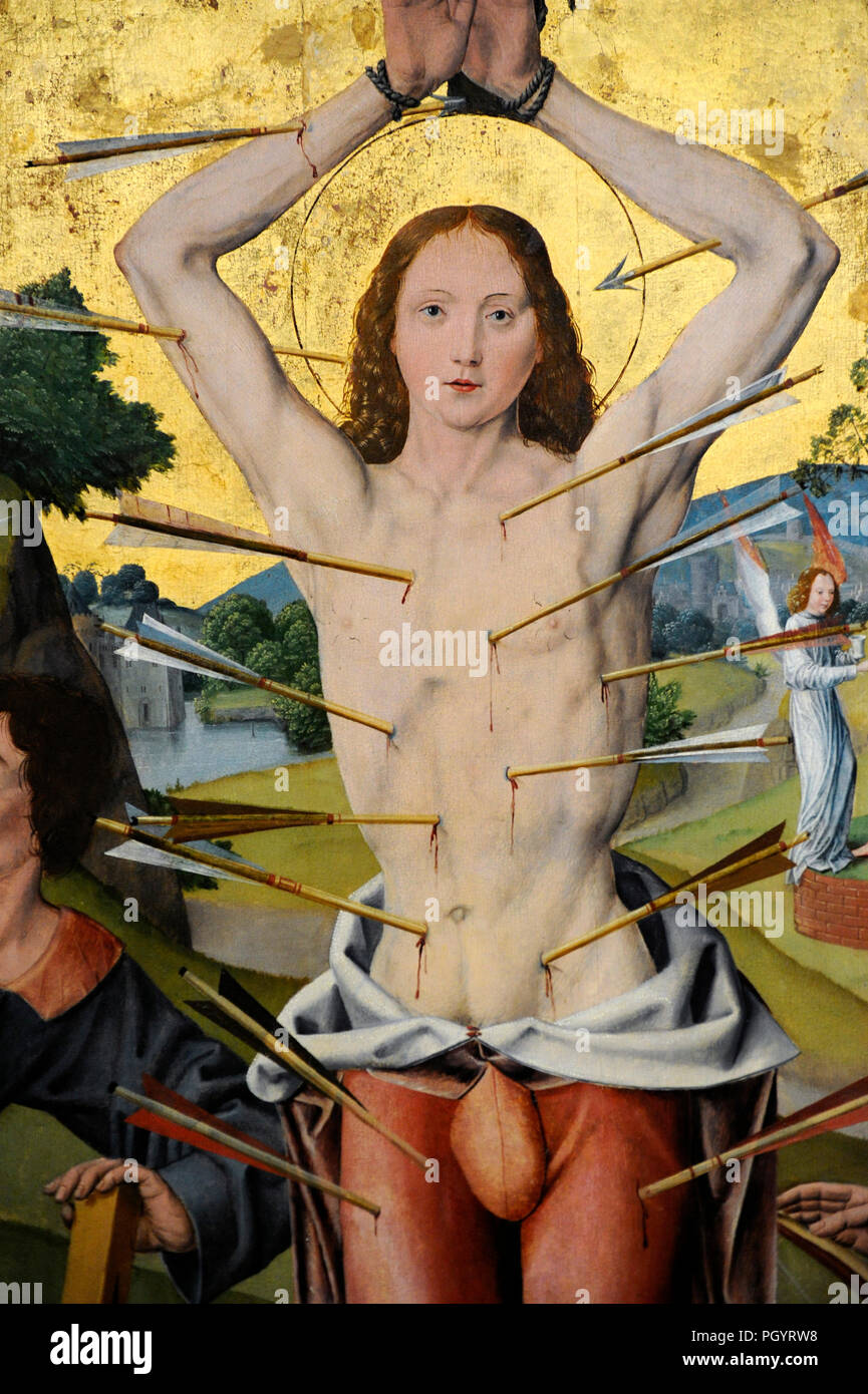 Maître de la Sainte Famille (le plus jeune) et l'atelier, actif à Cologne entre 1480 et 1515/1518. Retable de saint Sébastien, 1493-1494. Détail. Musée Wallraf-Richartz. Cologne. L'Allemagne. Banque D'Images