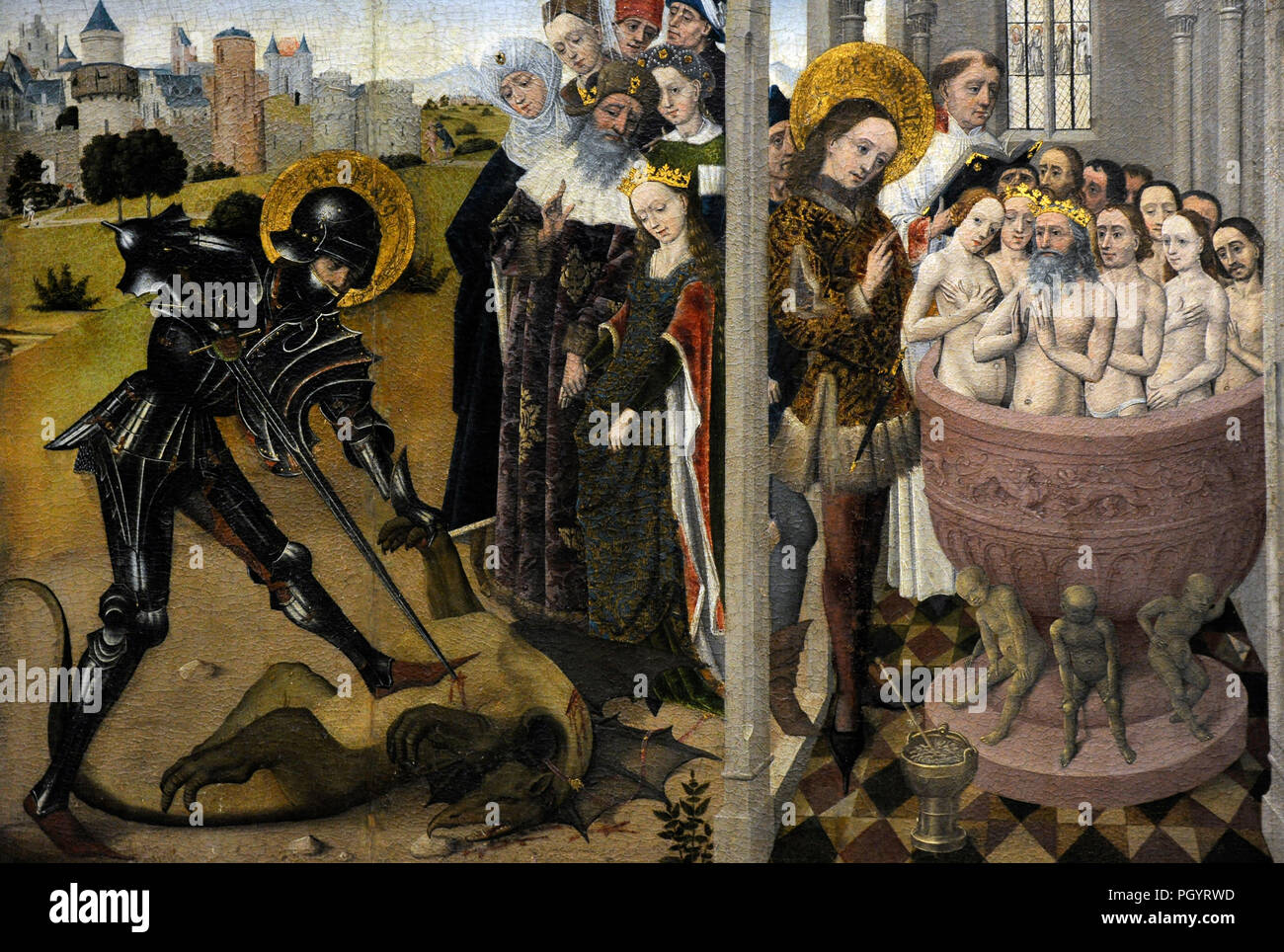 Maître de la légende de Saint George (actif à Cologne, ca.1460-1490). Retable de saint George, ca.1460. Détail. Musée Wallraf-Richartz. Cologne. L'Allemagne. Banque D'Images