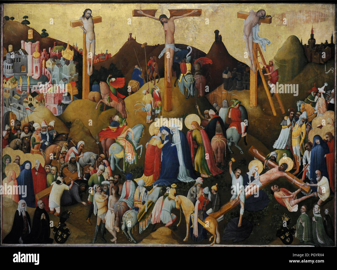 Maître de l'Wasservass Calvaire (actif à Cologne, 1415-1435). Calvaire de la famille, 1420-1430 Wasservass. Musée Wallraf-Richartz. Cologne. L'Allemagne. Banque D'Images