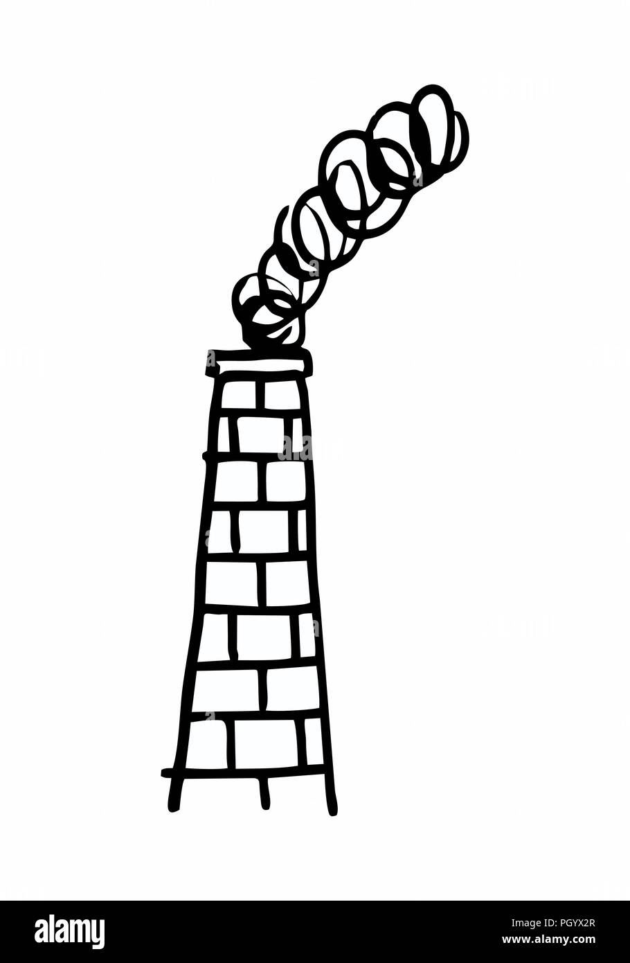 Illustration en noir et blanc d'une cheminée de fumée d'expulsion Illustration de Vecteur