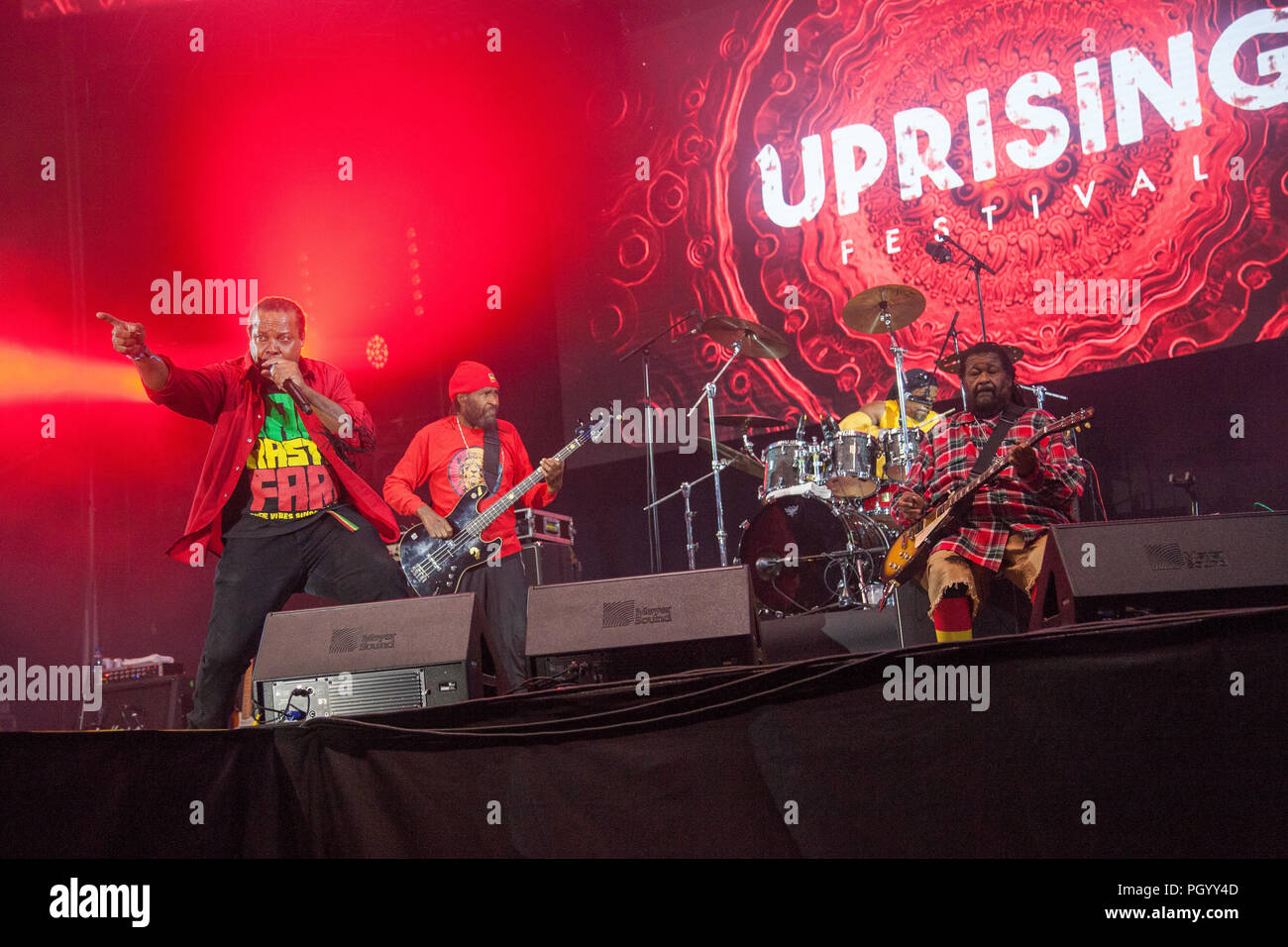 Bratislava, Slovaquie. 25 août, 2018. Groupe de reggae jamaïcain cercle intérieur fonctionne à Uprising Music Festival. Banque D'Images
