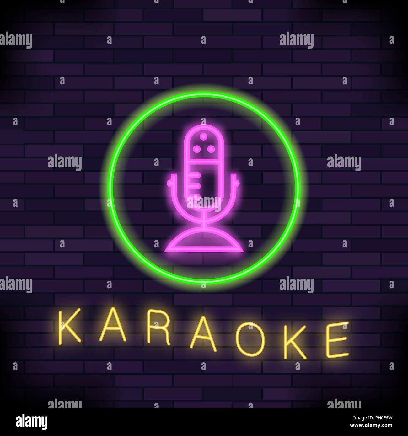 La lumière rougeoyante du karaoké. Pas encore de logo. L'icône de la ligne colorée. Sign Board of Music Bar Illustration de Vecteur