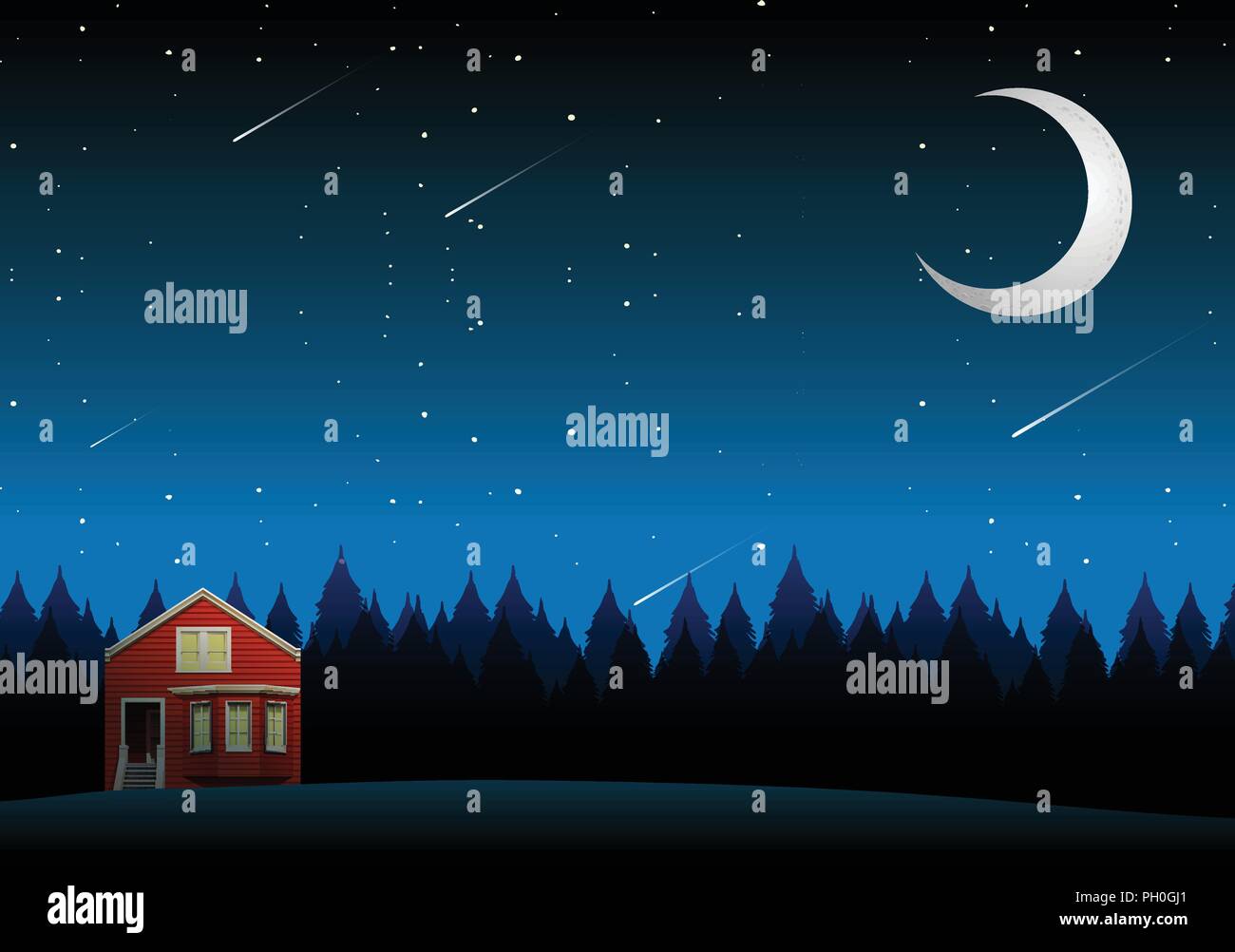 Un gîte rural landscape at night illustration Illustration de Vecteur