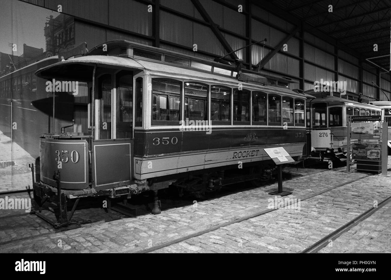 St-Constant, Canada, le 28 août, 2018.Vintage voiture tramway électrique sur l'affichage dans le musée Exporail.Credit:Mario Beauregard/Alamy Live News Banque D'Images