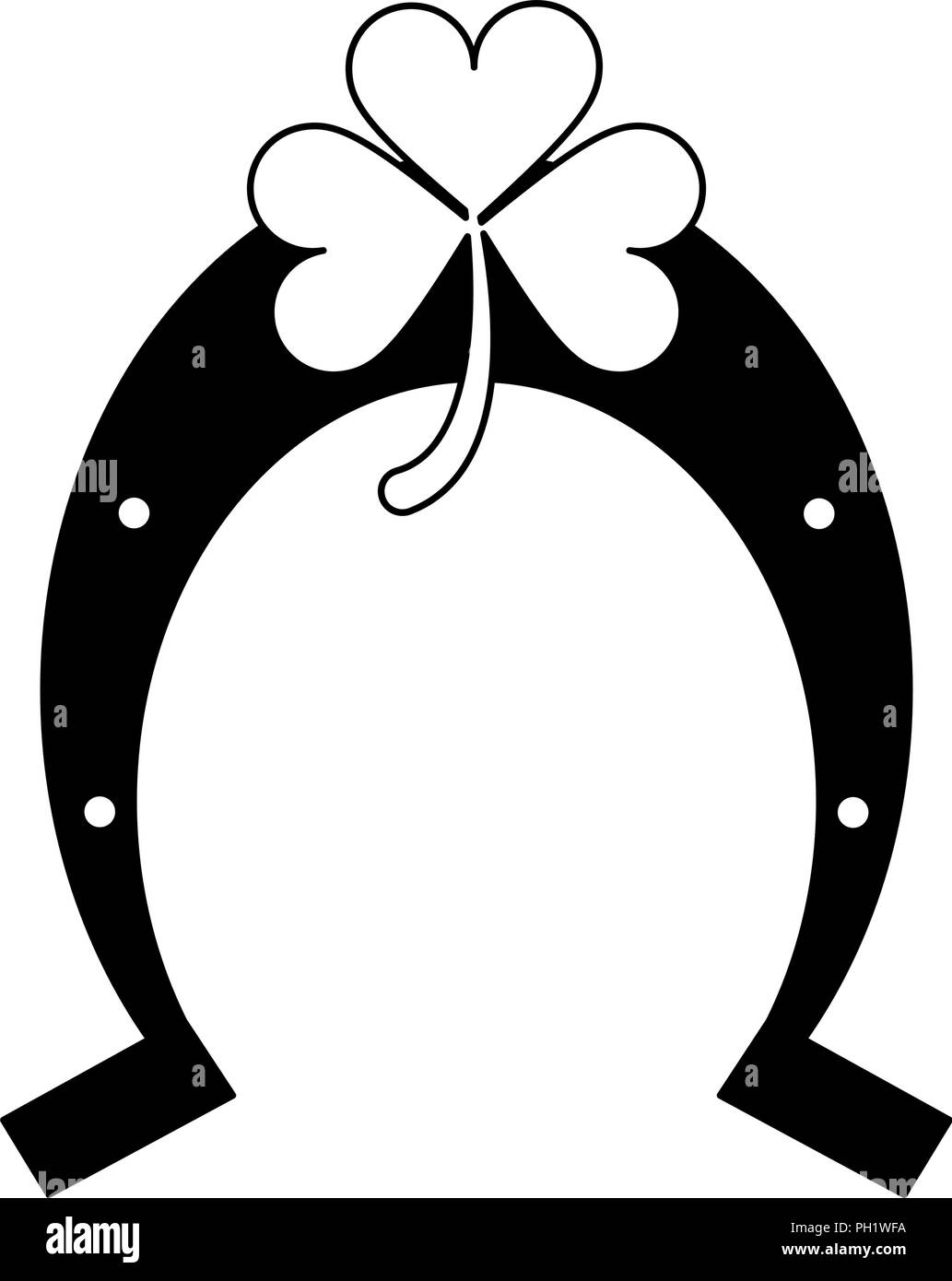 Symbole du trèfle et fer à cheval en noir et blanc Illustration de Vecteur