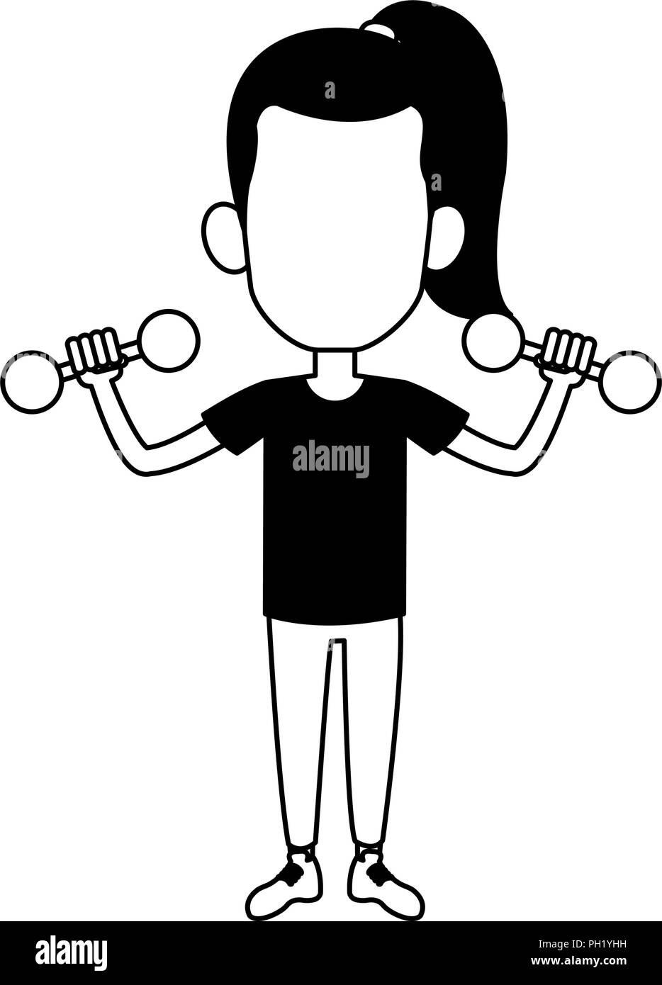 Levage fille kettlebells en noir et blanc Illustration de Vecteur