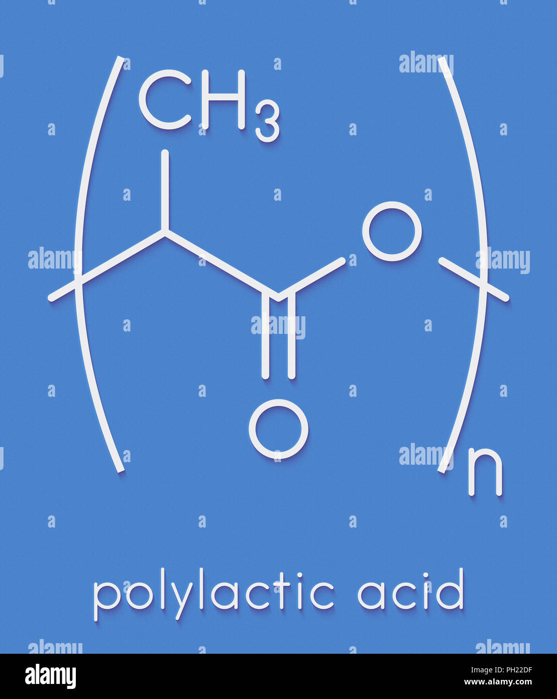L'acide polylactique (PLA polylactide), bioplastique, structure chimique. Compostable polymère utilisé dans les implants médicaux, l'impression 3D, matériaux d'emballage, etc Banque D'Images