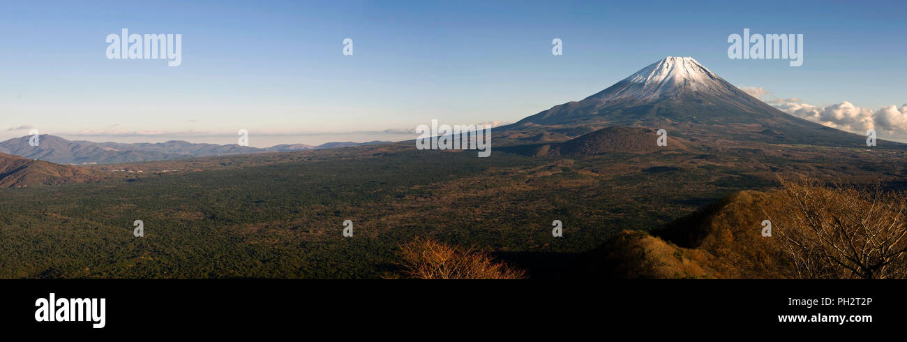 La photo montre le Mt Fuji vu de près du lac Shoji à Fujikawaguchiko Town City, préfecture de Yamanashi au Japon. L'iconique Japon Mt. et ses environs, qui Banque D'Images