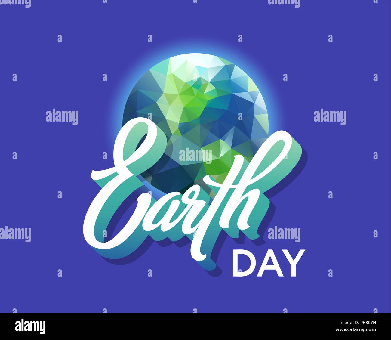 Le jour de la terre. Vector illustration avec texte manuscrit sur fond bleu turquoise Illustration de Vecteur