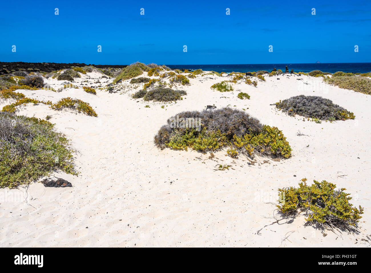 Plage de sable blanc dans Caleton Blanco à Lanzarote, îles Canaries, Espagne Banque D'Images
