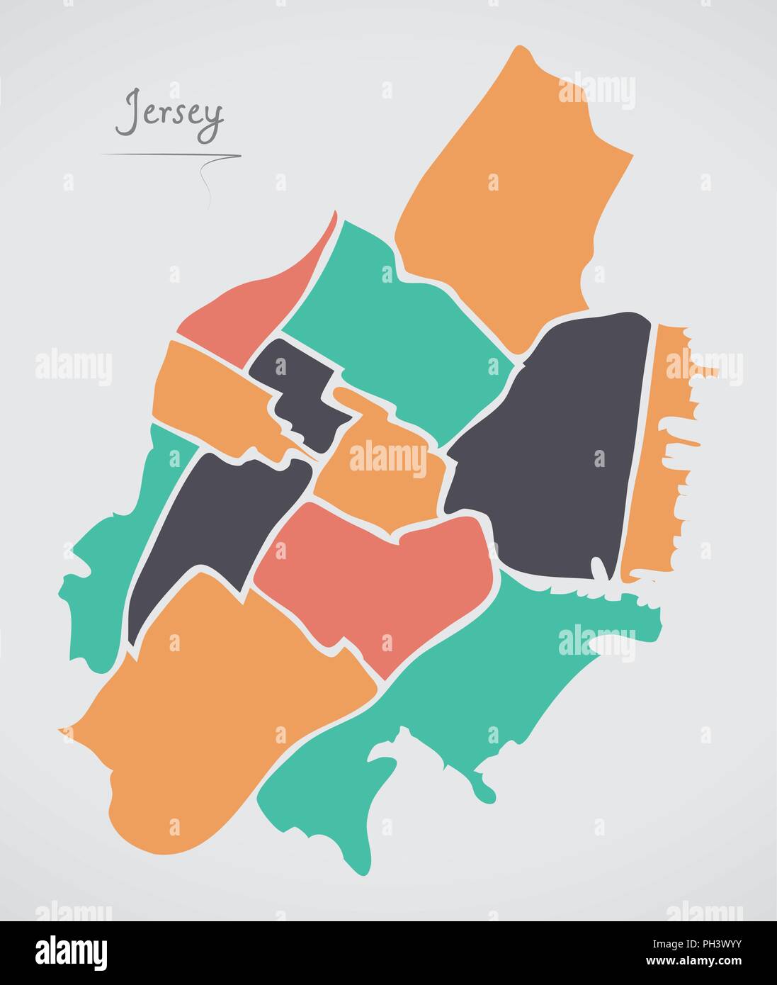 Jersey New Jersey Plan avec les quartiers et les formes rondes modernes Illustration de Vecteur