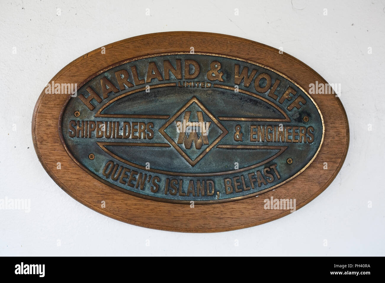 Plaquette d'Harland and Wolff shipbuilding company sur SS Nomadic Banque D'Images