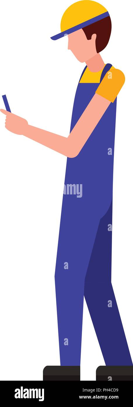 Cellphone travailleur portant des uniformes et bouchon sport Illustration de Vecteur