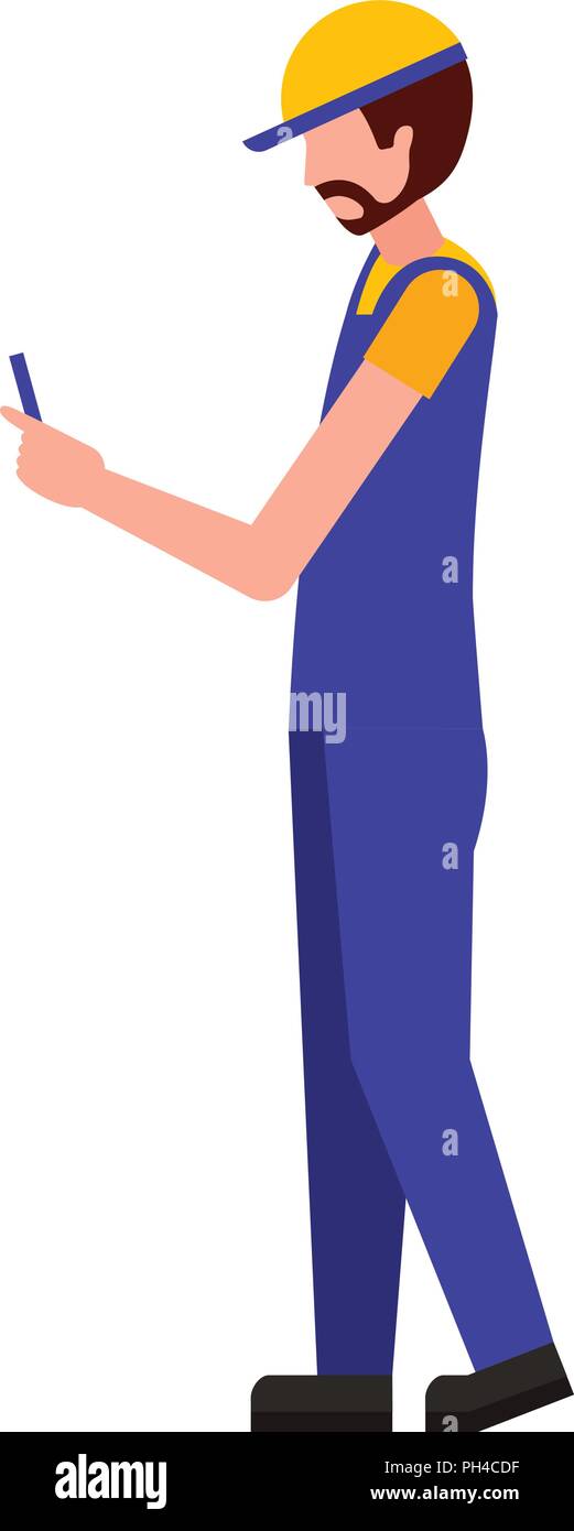 Cellphone travailleur portant des uniformes et bouchon sport Illustration de Vecteur