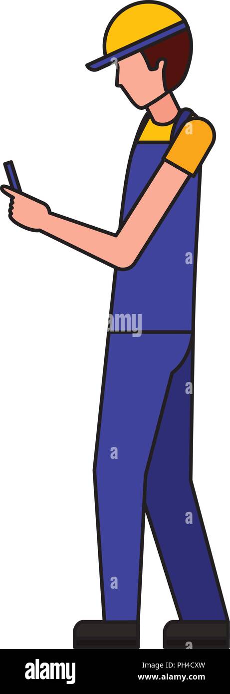 Cellphone travailleur portant des uniformes et bouchon sport Illustration de Vecteur