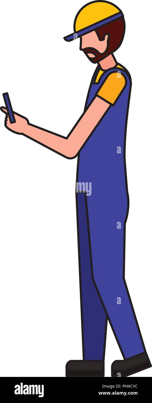 Cellphone travailleur portant des uniformes et bouchon sport Illustration de Vecteur