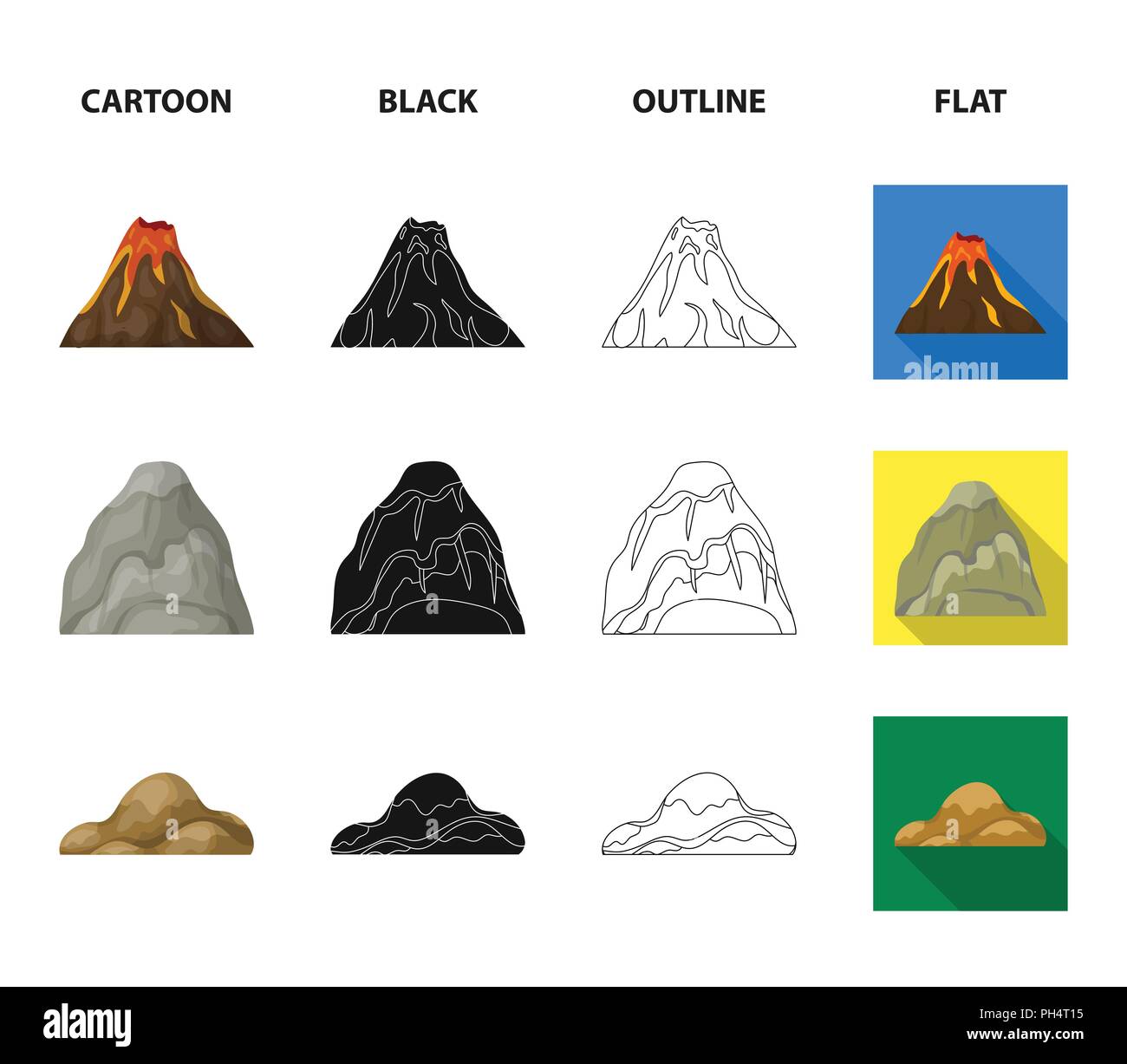 Des rochers, une montagne arrondie, rochers dans la mer. Différentes montagnes collection set icônes de cartoon,Black,télévision,contour symbole vecteur style stock illus Illustration de Vecteur