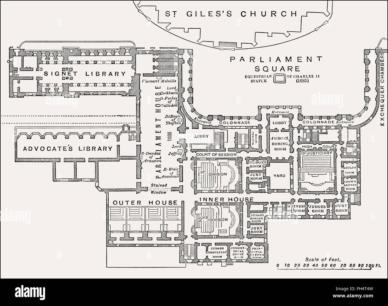 Plan de la Maison du Parlement et la Cour suprême de l'Écosse, Édimbourg, 19e siècle Banque D'Images