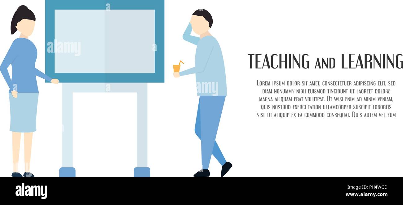 Conception des personnages dans la scène de présentation d'affaires avec l'exemplaire de l'espace. Parler avec l'homme femme. Illustration de Vecteur