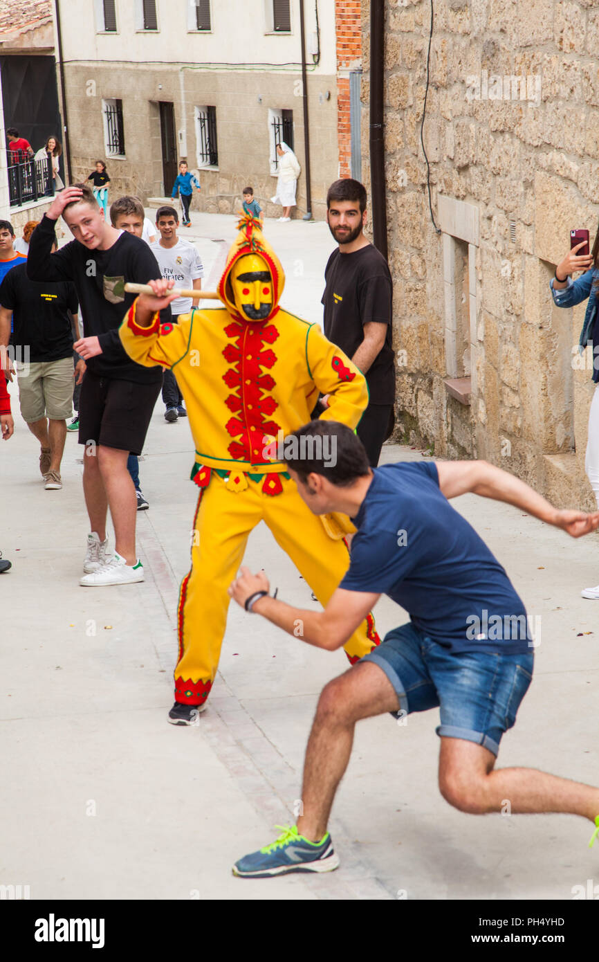 Résidence locale sont pourchassés et fouetté pendant le festival d'EL Colacho dans la ville espagnole de Castrillo de Murcia Espagne Castille et Leon Banque D'Images