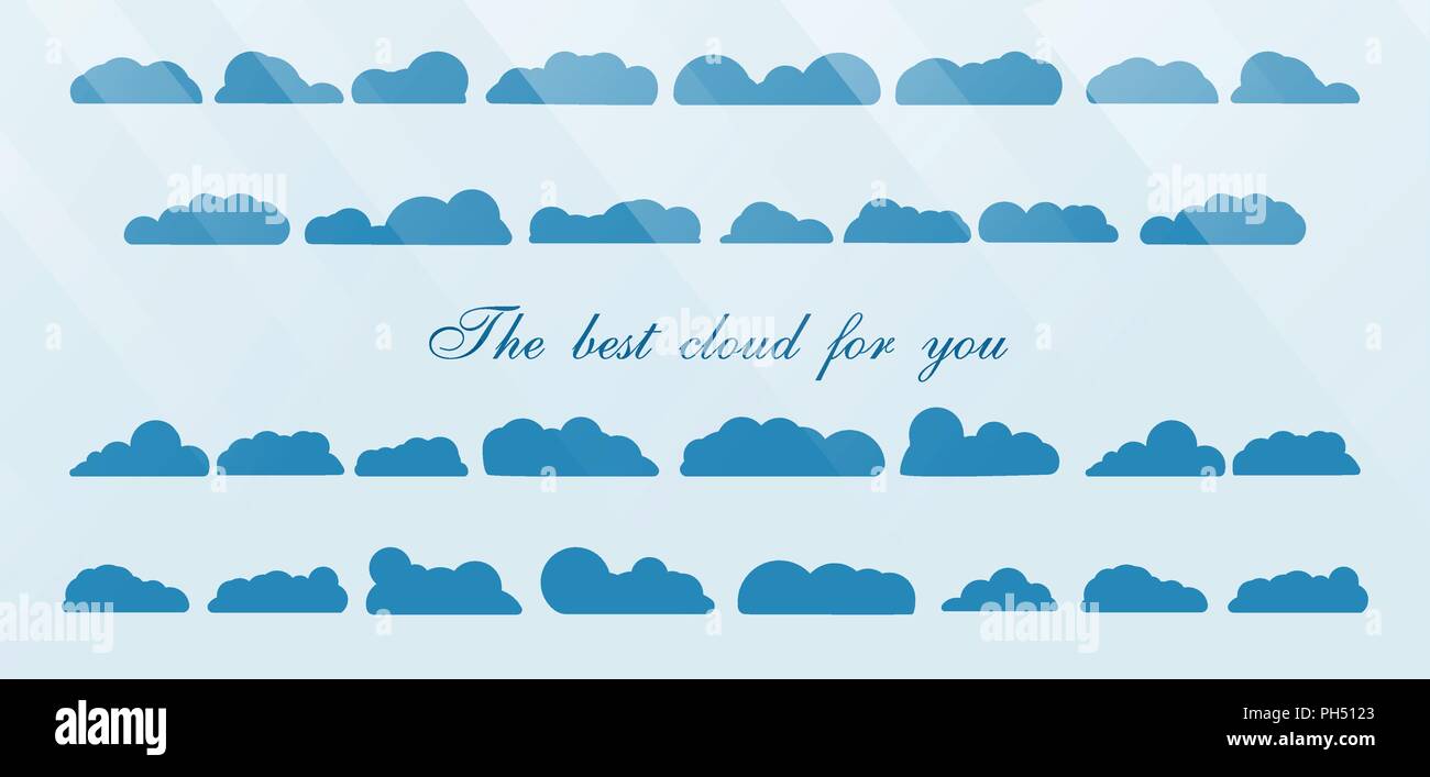 Le meilleur ensemble de nuage isolé sur fond bleu avec texte espace et de lumière. Illustration de Vecteur