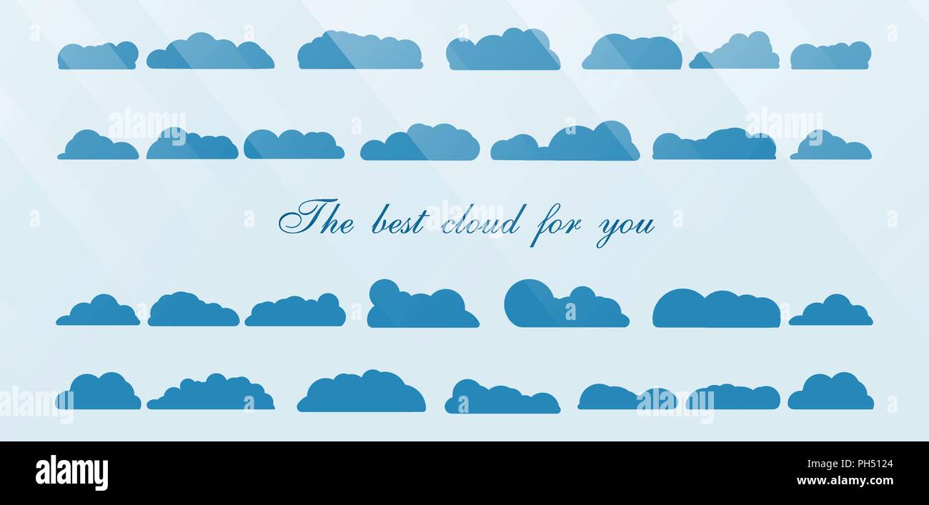Le meilleur ensemble de nuage isolé sur fond bleu avec texte espace et de lumière. Illustration de Vecteur
