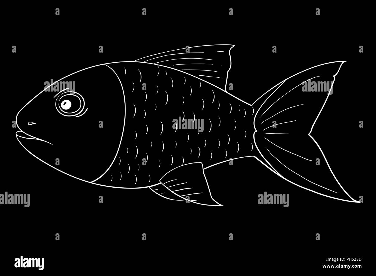 Contour poissons croquis sur fond noir Illustration de Vecteur