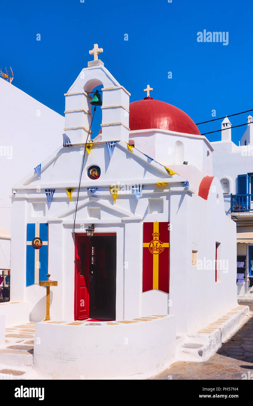 L'église grecque dans l'île de Mykonos, Grèce Banque D'Images