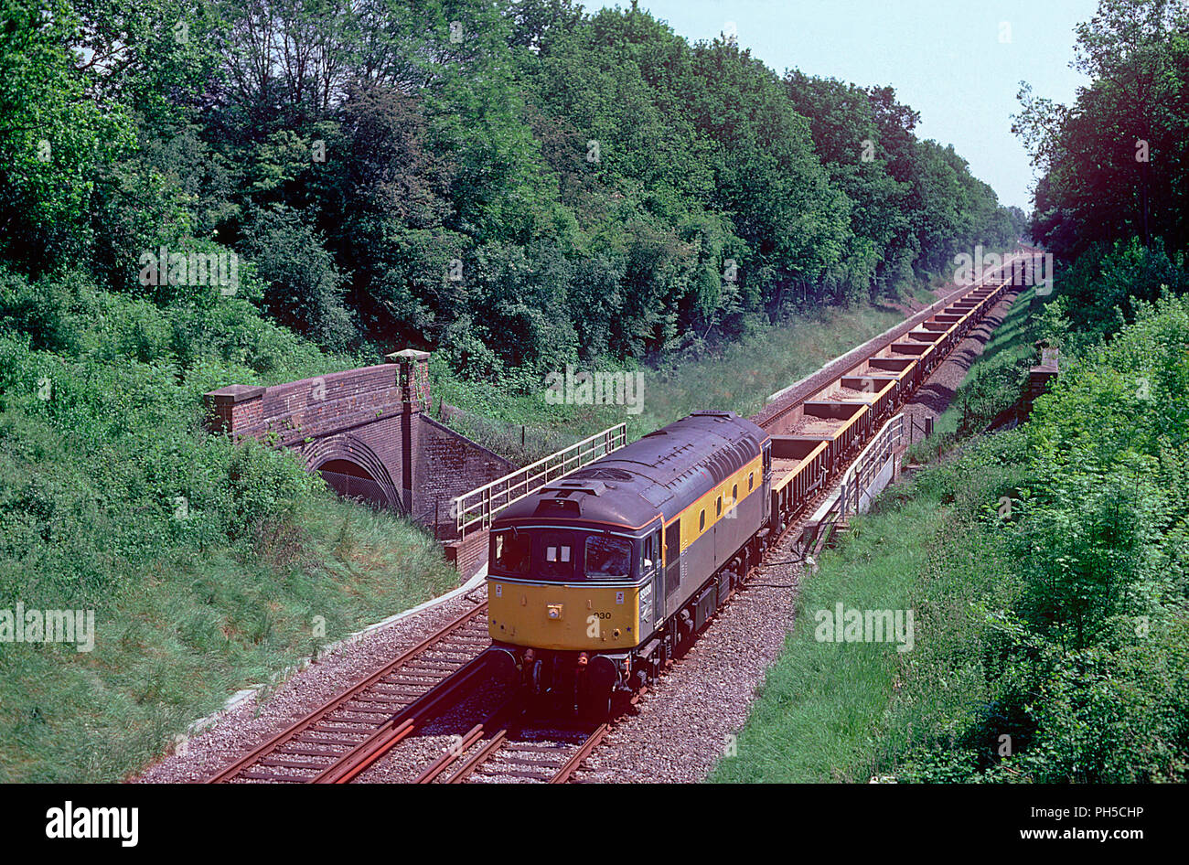 Un certain nombre de locomotives diesel de la classe 33 33030 un voyage de travail ingénieurs travaillant à Troie ville près de Saint-hippolyte le 31 mai 1994. Banque D'Images