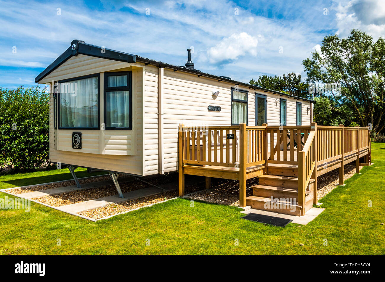 Un mobil-home et terrasse à Norfolk Banque D'Images