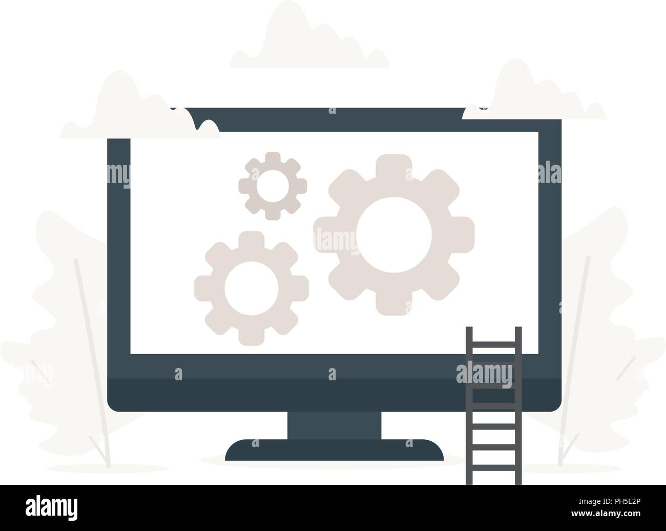 Vector illustration d'ordinateur avec trois grandes vitesses. Entretien, réglage de l'application, la définition des options, l'entretien, la réparation, la fixation des concepts d'ordinateur portable. Illustration de Vecteur