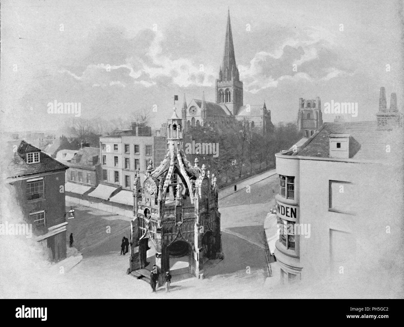 'Chichester : La Cathédrale, Market-Cross, et Tower', c1896. Artiste : Charles H Barden. Banque D'Images