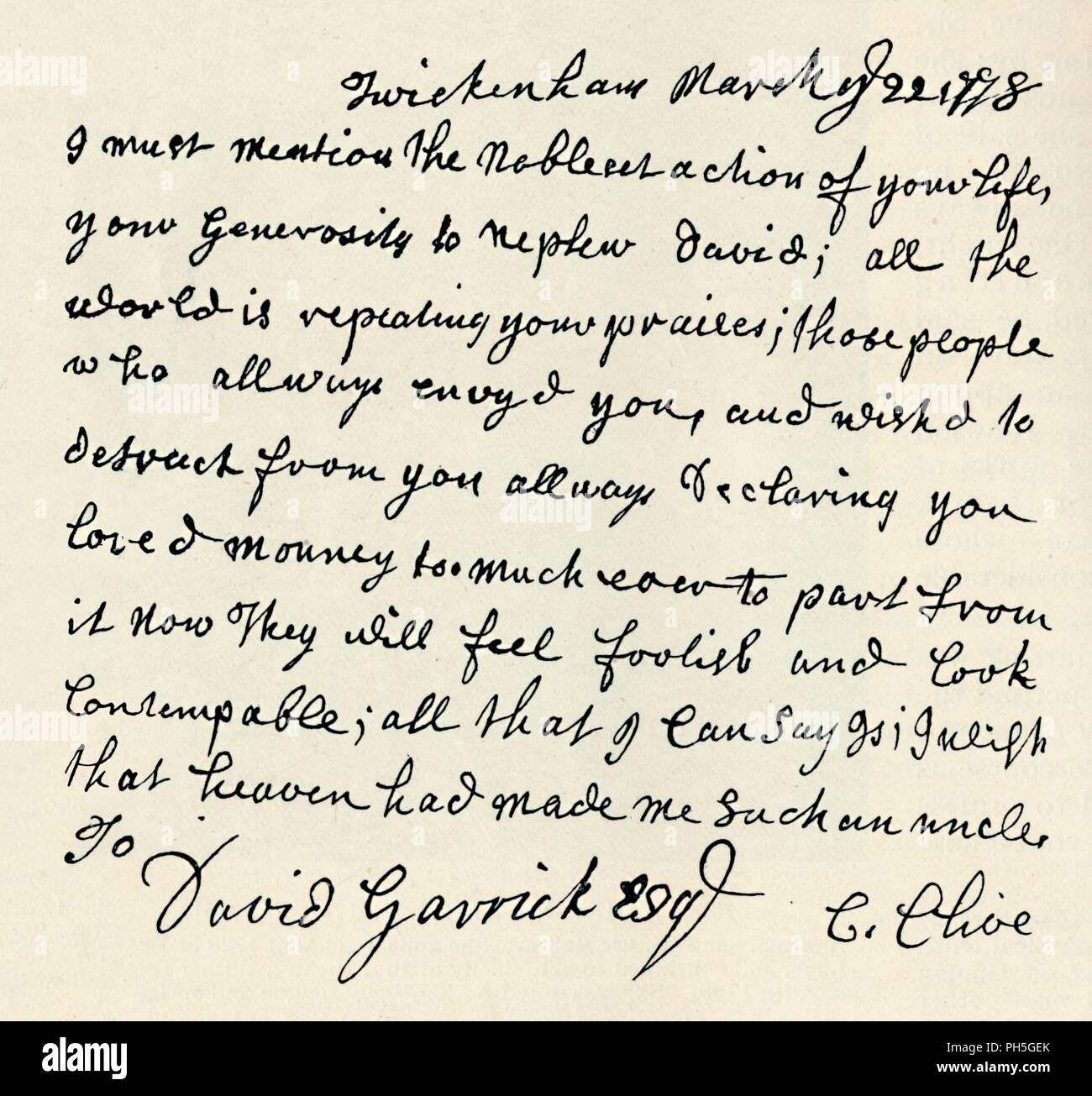 'Fac-similé de lettre autographe par Kitty Clive', 1907. Artiste : Inconnu. Banque D'Images