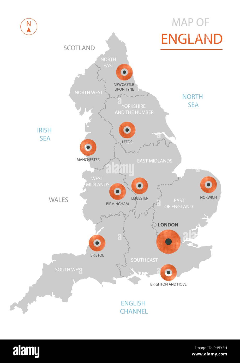 Vecteur stylisé Angleterre carte montrant les grandes villes, la capitale Londres, les divisions administratives et les frontières du pays Illustration de Vecteur