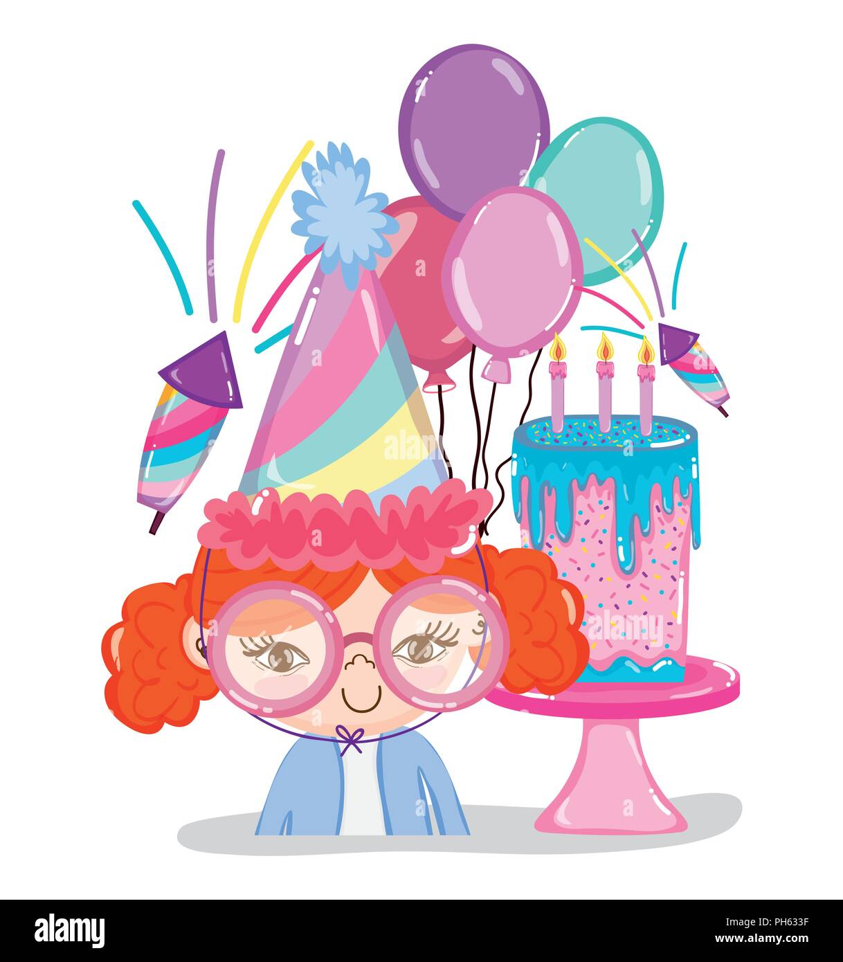 Fete D Anniversaire Fille Dessins Animes Image Vectorielle Stock Alamy