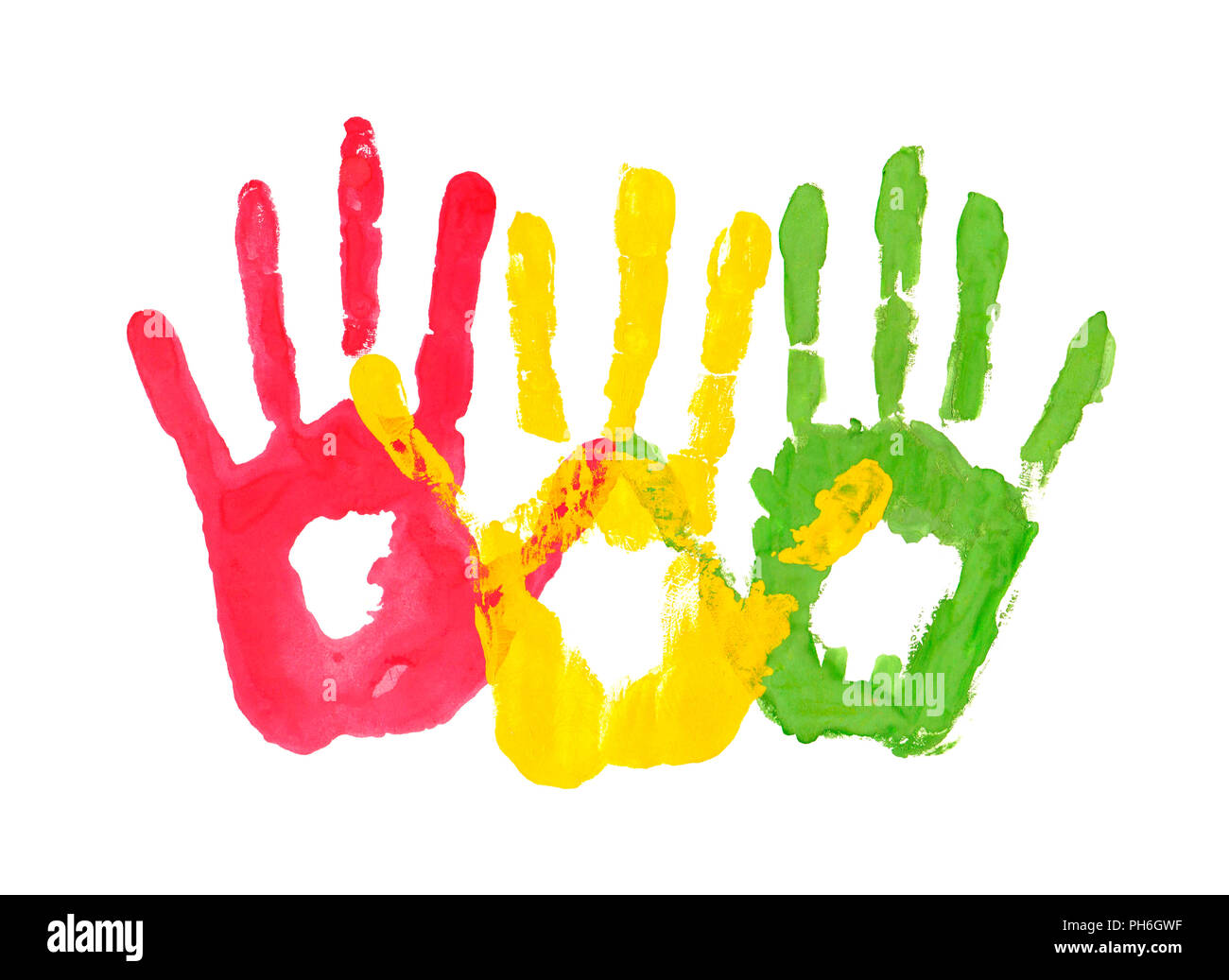 Jaune Rouge Vert Couleur Du Drapeau Handprints Sous La