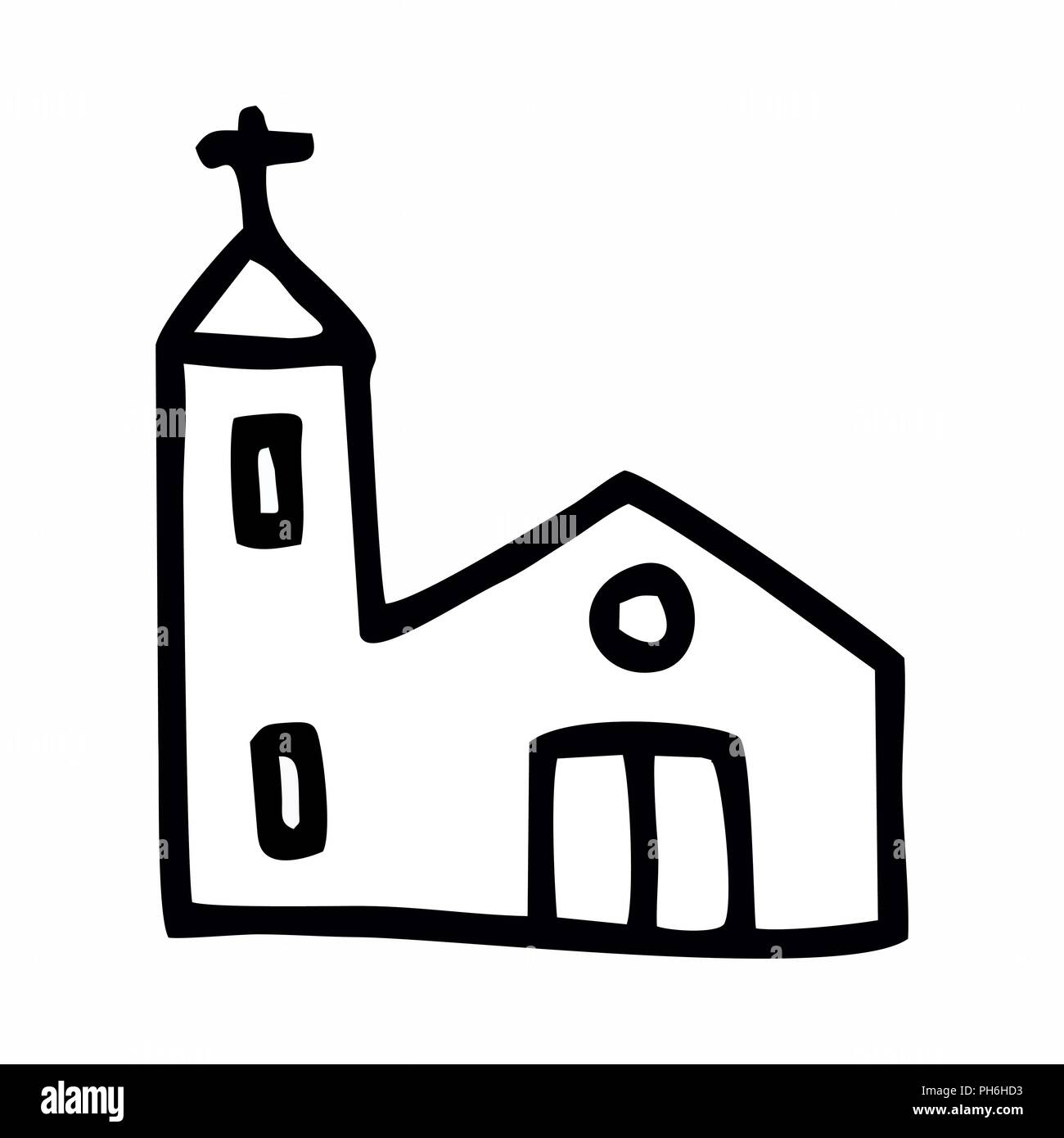 Illustration de style dessinés à la main, d'une simple église Illustration de Vecteur