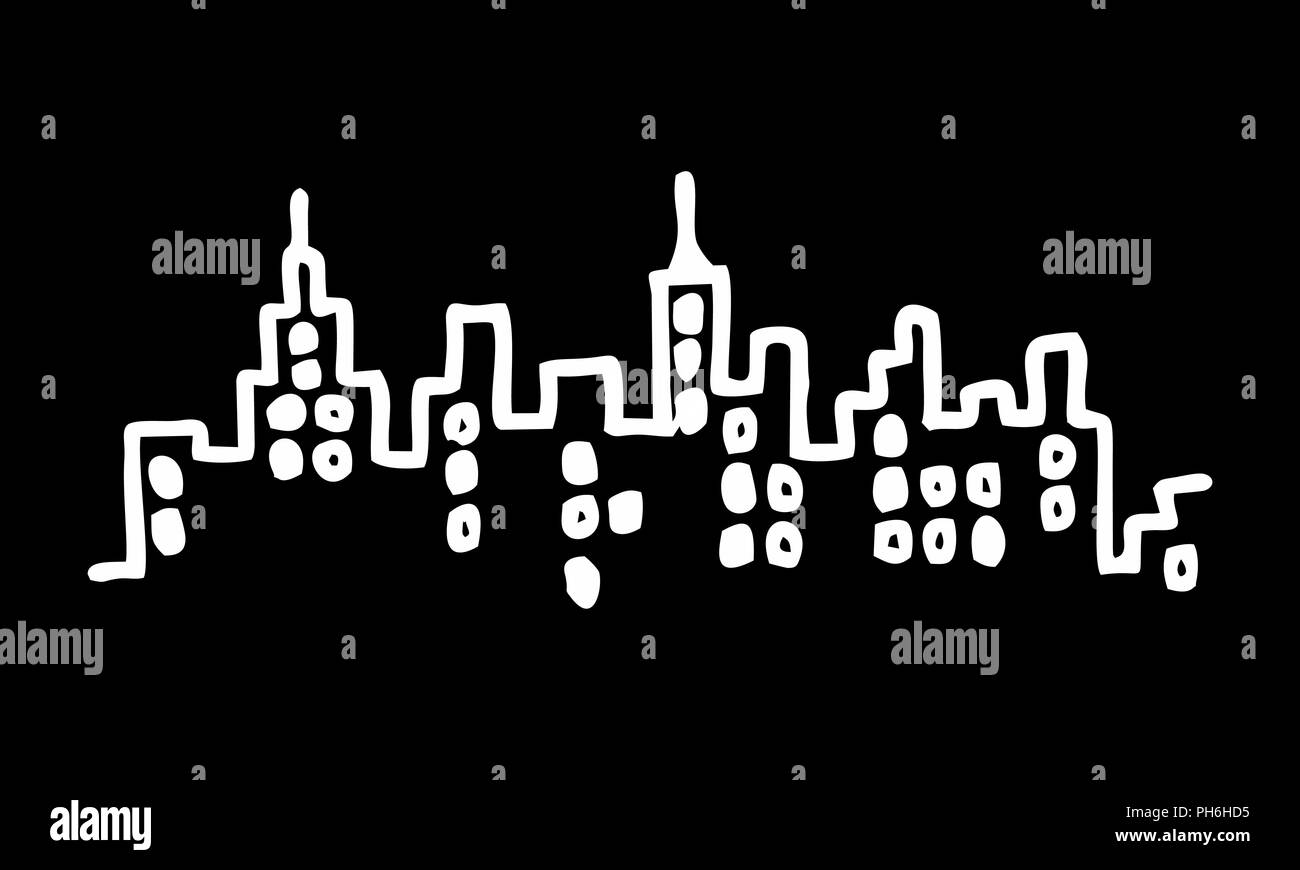 Freehand illustration d'une ville sur fond sombre Illustration de Vecteur