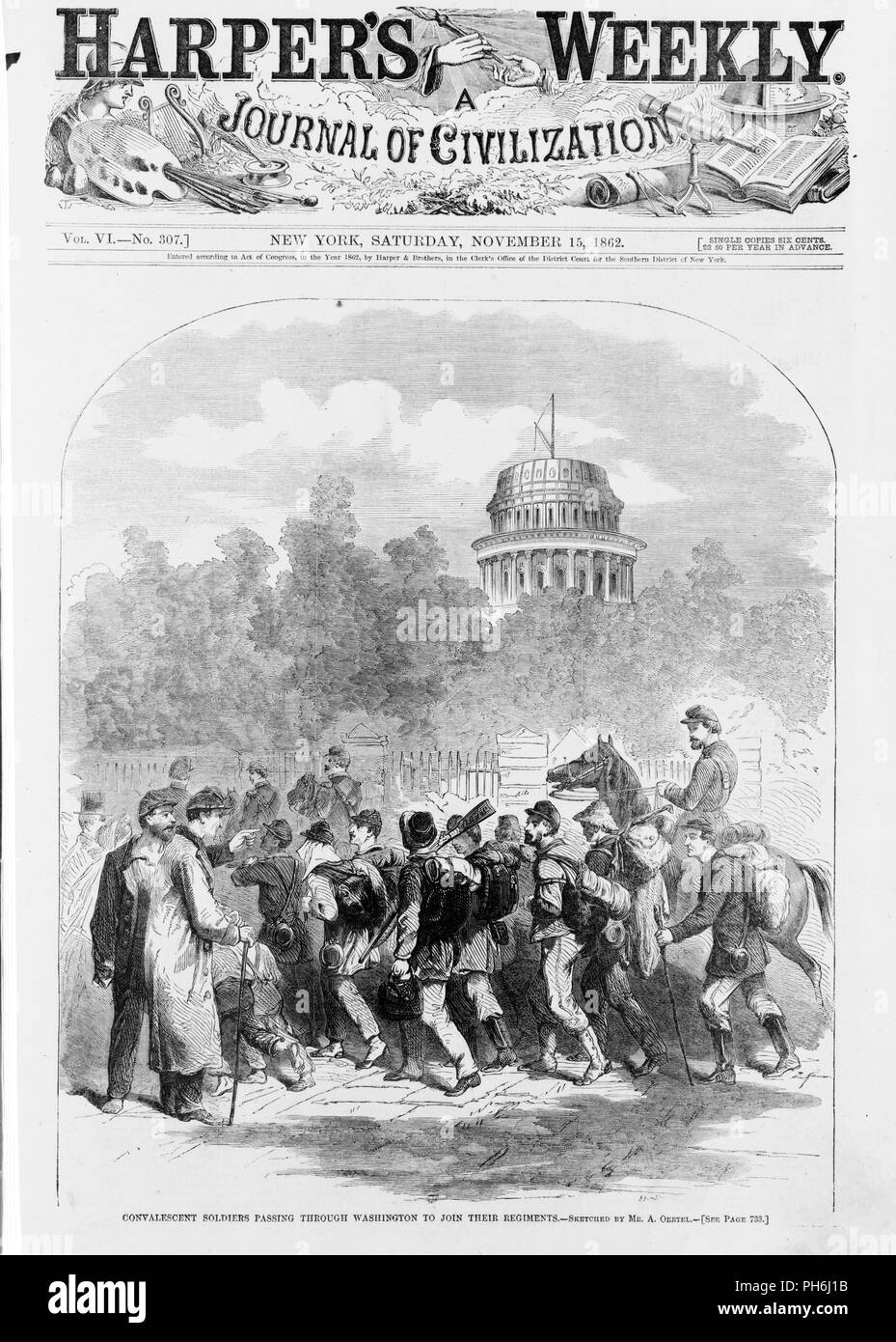 De Harper's Weekly, 15 novembre 1862. La 2e bataille de Manassas est produite en 1862, à partir de laquelle l'Union se retirèrent à Washington, D.C. et le Capitol est devenu un hôpital de causalités. Banque D'Images