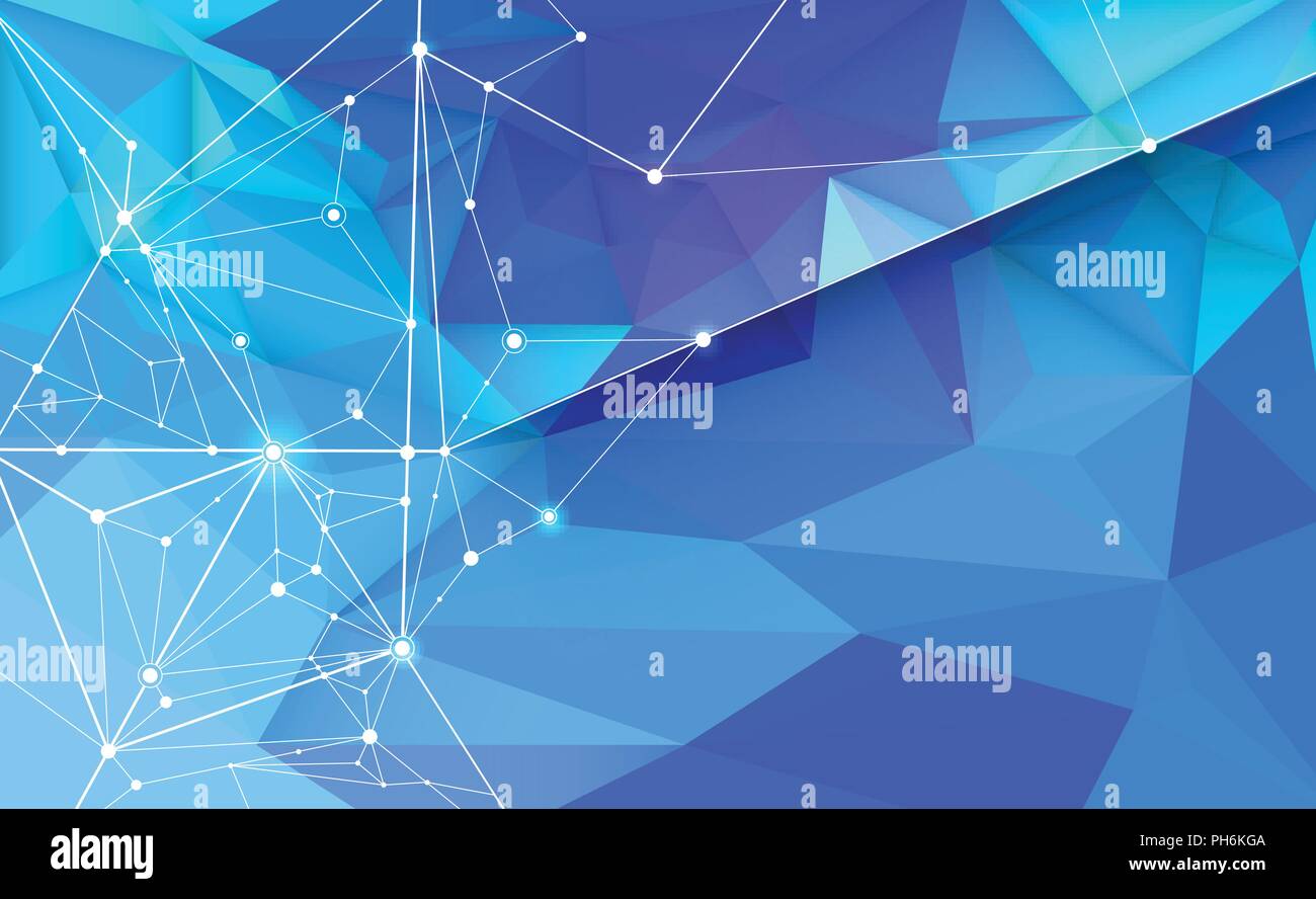 Illustration vectorielle géométrique, polygone, ligne, forme de répétition triangulaire avec structure de molécule. Polygonale avec fond bleu violet, jaune. Illustration de Vecteur