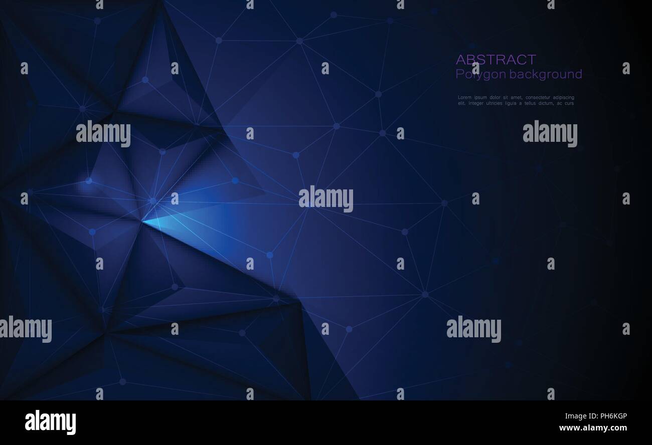 Illustration vectorielle géométrique, polygone, ligne, forme de répétition triangulaire avec structure de molécule. Polygonale avec fond bleu foncé. Illustration de Vecteur