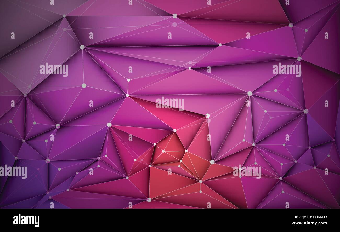 Vector 3D Illustration géométrique, polygone, ligne, forme Triangle avec structure molécule modèle. Avec polygonale, rouge sur fond bleu. Résumé de la science, Illustration de Vecteur