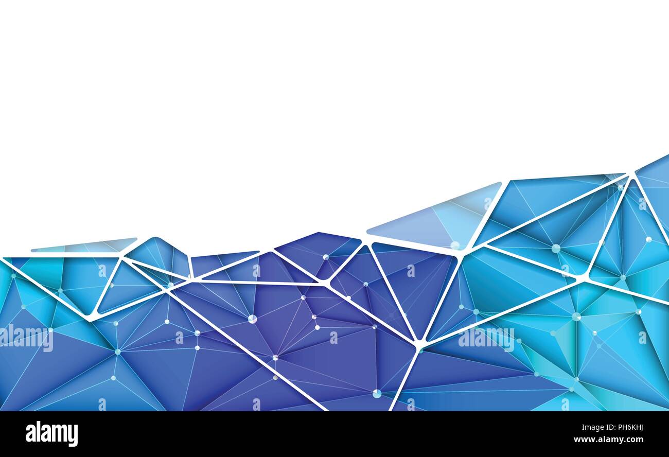 Vector 3D Illustration géométrique, polygone, ligne, forme Triangle avec structure molécule modèle. Avec polygonale, rouge sur fond bleu. Résumé de la science, Illustration de Vecteur