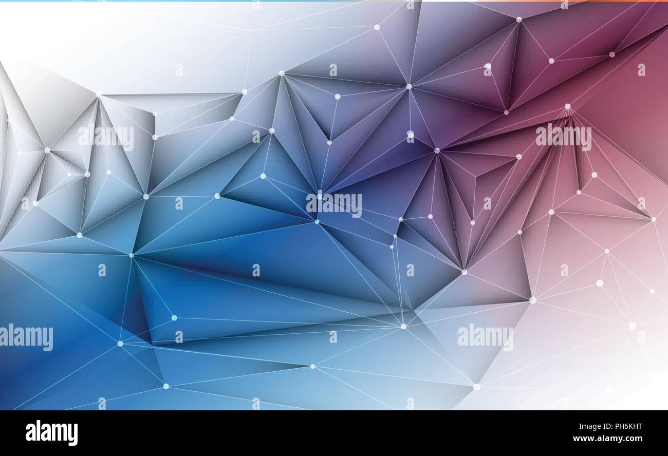 Vector 3D Illustration géométrique, polygone, ligne, forme Triangle avec structure molécule modèle. Avec polygonale vert, fond bleu. Abstract scienc Illustration de Vecteur