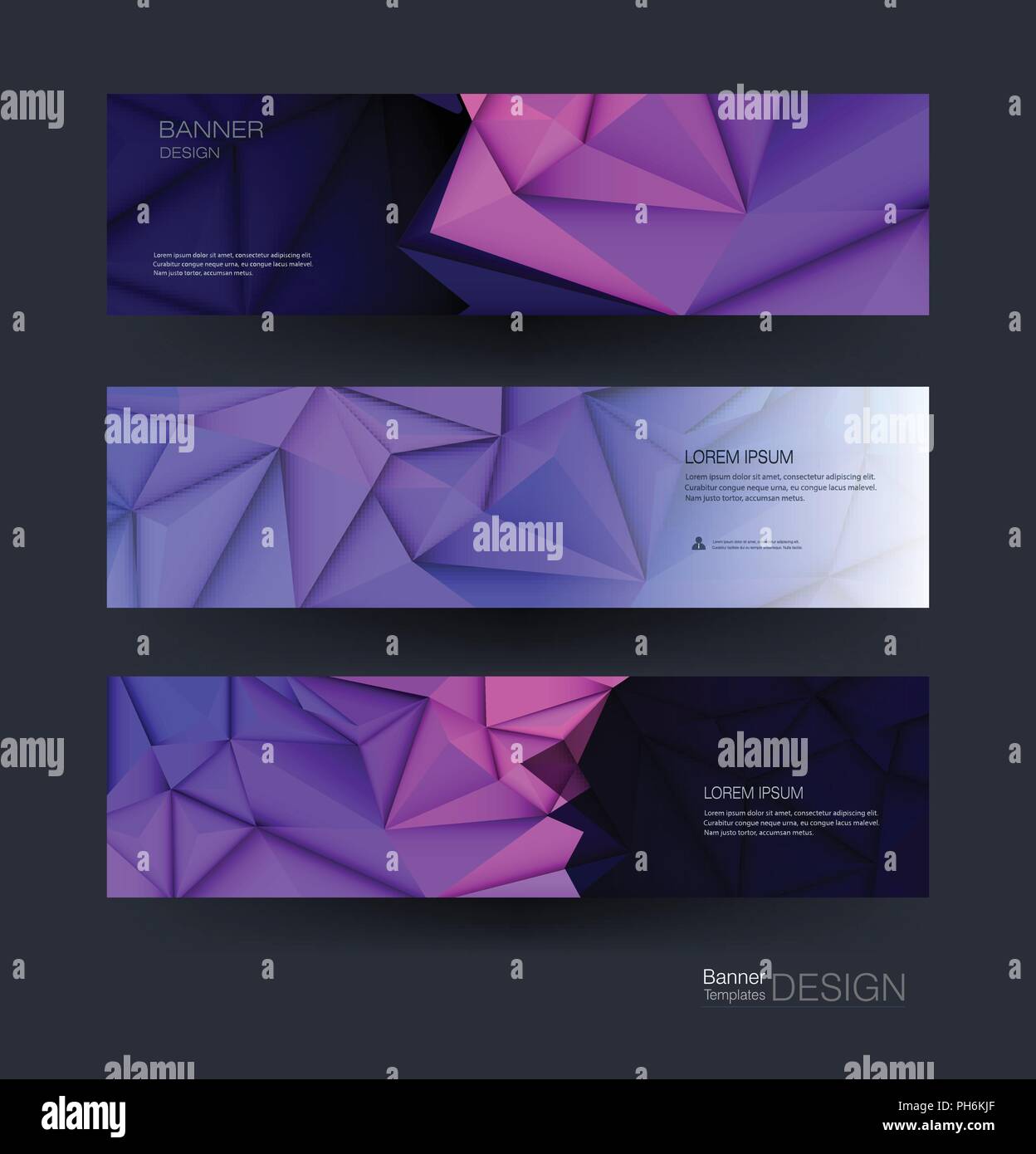 Polygone Vector set bannière. Faible ou polygonale. poly Résumé Illustration Mise en page, conception de l'étiquette. Concept futuriste de la technologie numérique Illustration de Vecteur