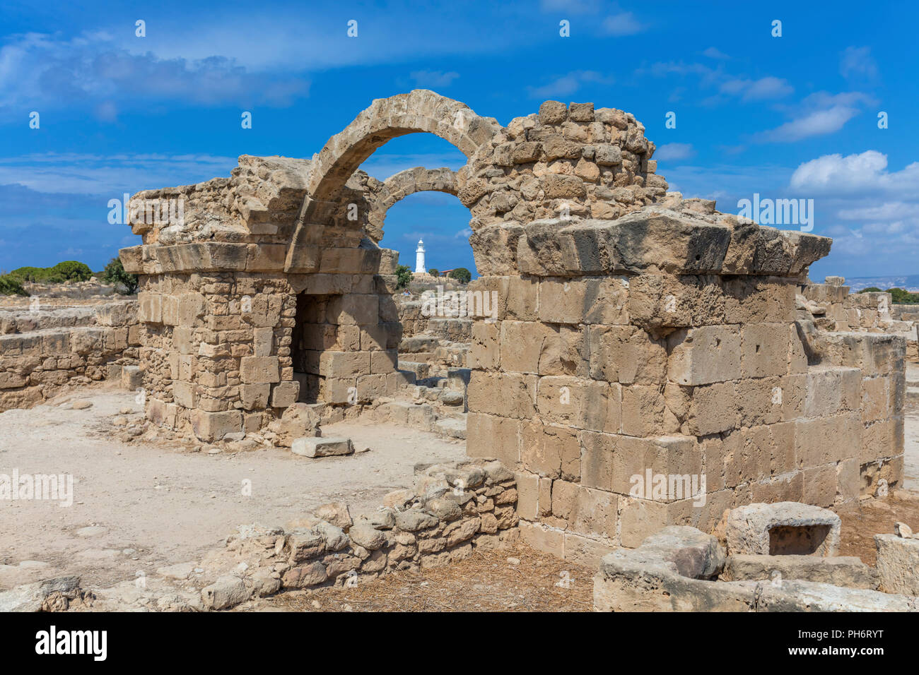 Saranda Kolones forteresse byzantine, Paphos, Chypre Banque D'Images