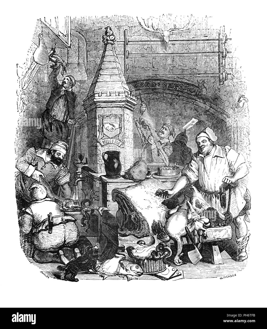 Reliques de Percy est un folio de ballades et de chansons populaires recueillies par Mgr Thomas Percy et publié en 1765. Certains d'entre eux ont été trouvés sur le sol dans la maison de son ami Humphrey Pitt de Shifnal, une petite ville de marché de Shropshire, où Pitt, la servante avait été en utilisant les feuilles d'allumer des feux. Les autres sources sont la Bibliothèque Pepys broadside ballads de recueillis par Samuel Pepys. Ils servent à illustrer la vie intérieure du 16ème siècle sous le règne de la Reine Elizabeth I. celui-ci illustre une vieille berline de beurre très usés, les crochets à l'arrêt et une ancienne cuisine, qu'entretenir une demi-douzaine d'ol Banque D'Images
