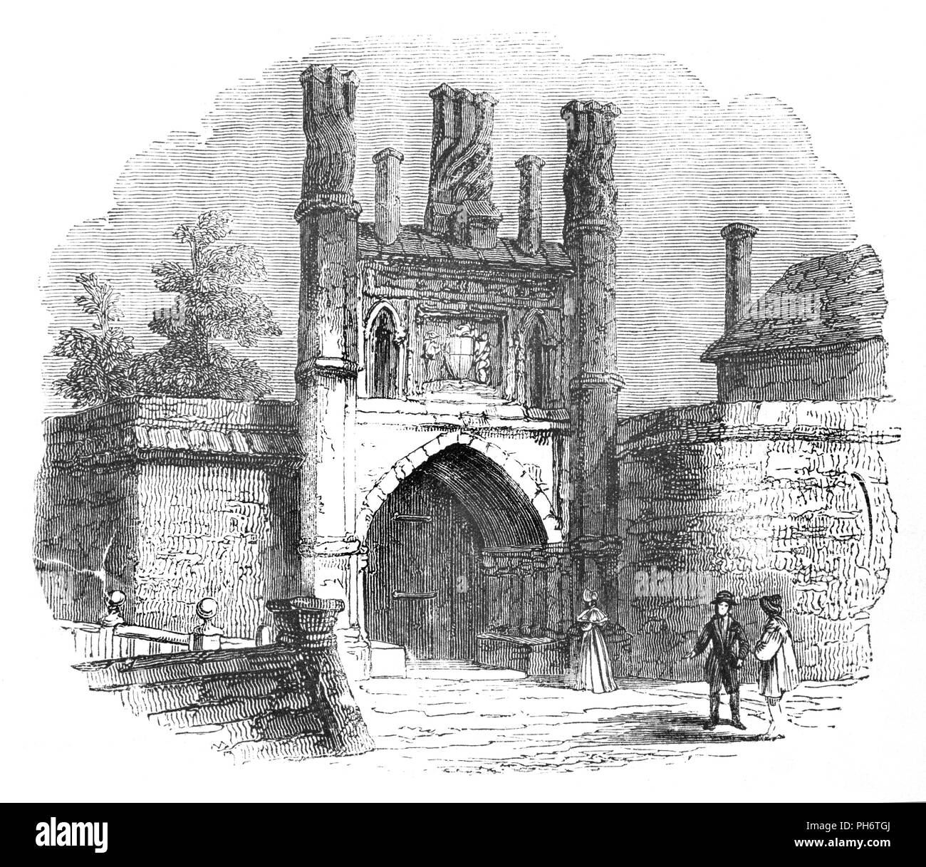 Wolsey's Gate, adjacent à l'église Saint Pierre, est tout ce qui reste de l'Ordre fondé par le Cardinal Wolsey, à Ipswich. Construite en briques rouges il a été érigé dans environ 1528. Le College of St Mary était destiné à intégrer les grammar school et a été lié à Wolsey's college d'Oxford Christ Church. L'année suivante, l'école était florissante, assisté par les garçons et les garçons de toutes les régions du royaume, mais Wolsey, a signalé la fin de l'ordre. Banque D'Images