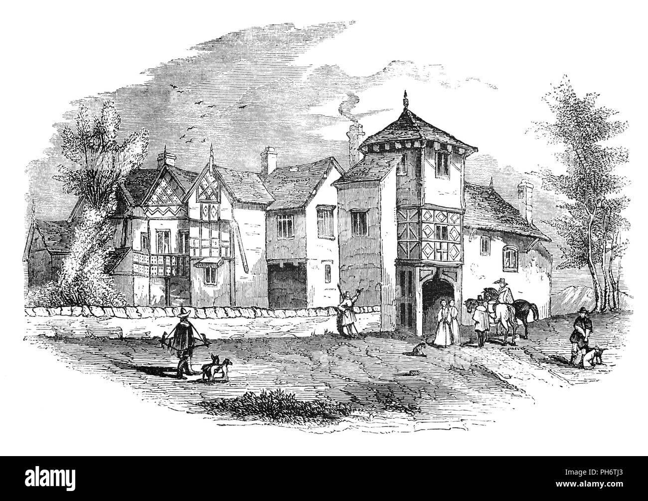 Hulme Hall est un manoir à pans de bois, situé sur un promontoire de grès rouge qui surplombait la rivière Irwell dans le canton de Hulme, Manchester. Elle était la propriété de John de Hulme pendant le règne de Henry II et par la famille de Rossindale par l'époque de Edward I. Pendant le règne de Henri IV, il a été administré par une branche de la famille de Prestwich baronnets et est resté avec eux pendant des siècles. En 1695, la propriété passe à John Bland, un membre de l'Bland baronnets et député de Lancashire entre 1713 et 1727. Banque D'Images