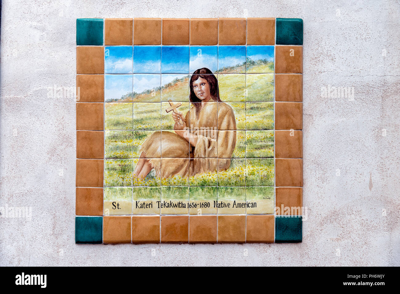 Photo mosaïque sur le mur de la Mission San Xavier. Banque D'Images